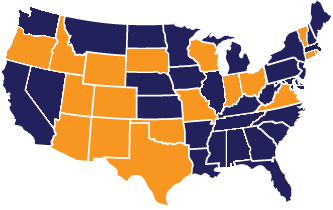 Map showing states that have College Displays on campuses